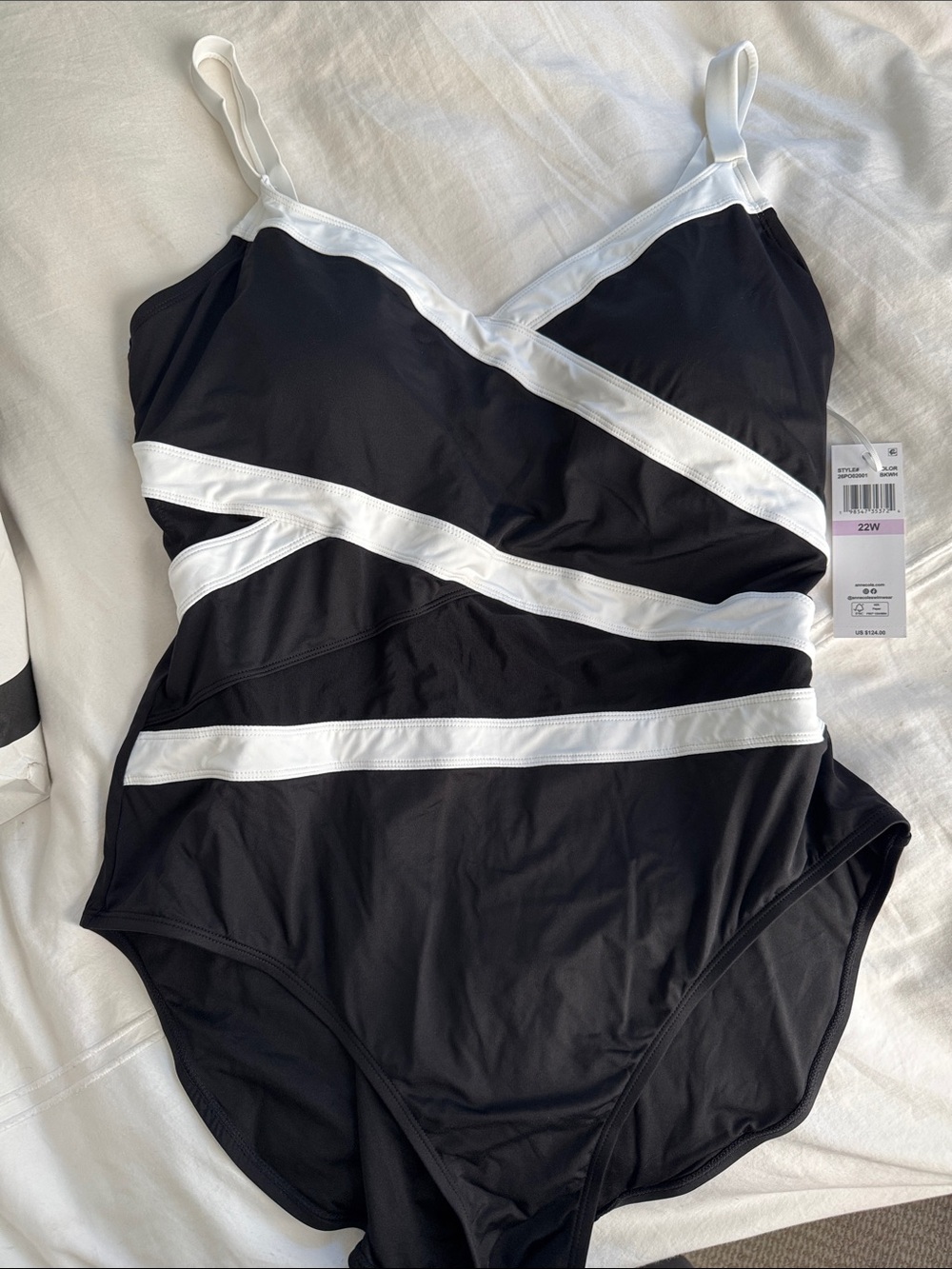 Anne Cole Black One-Piece Swimsuit with White Accent Stripes